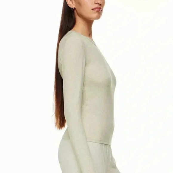 Aritzia Babaton Verve Long Sleeve Crew-neck Lightweight Beige Top Size  2XL - Picture 3 of 9